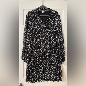 Nine West Pleated Collared Leopard Print Dress, Large